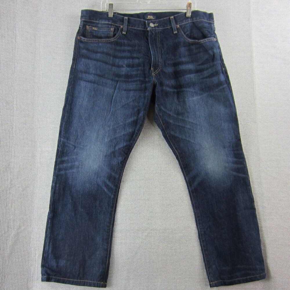 Polo Ralph Lauren Jeans Men 38/30 Blue Hampton Relaxed Straight Leg Whiskers